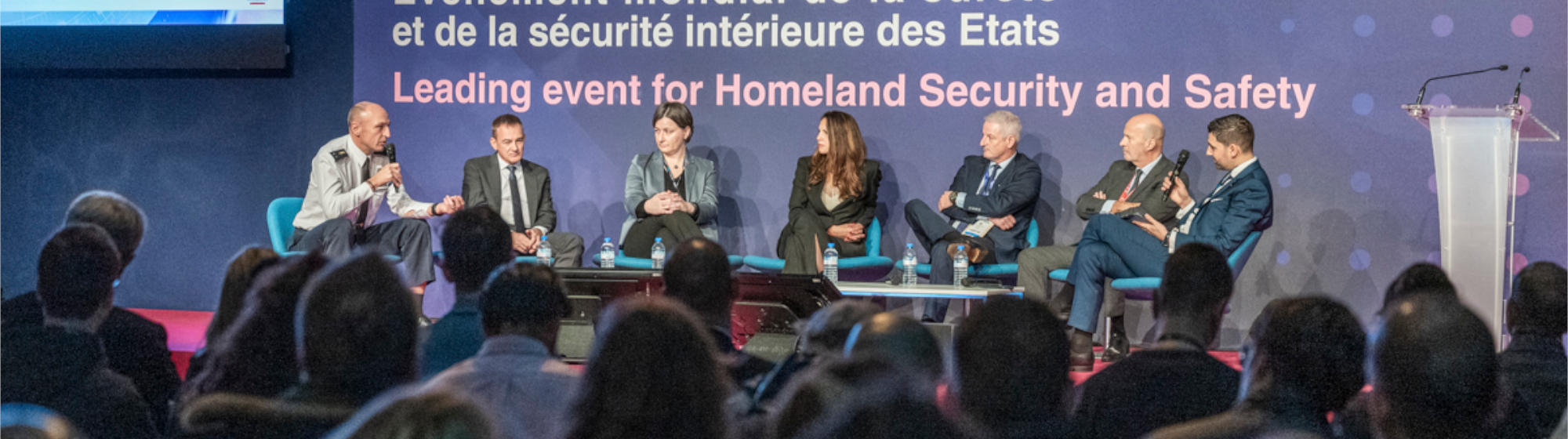 Expert panel on homeland security during Milipol Paris 2023, in front of a professional audience.