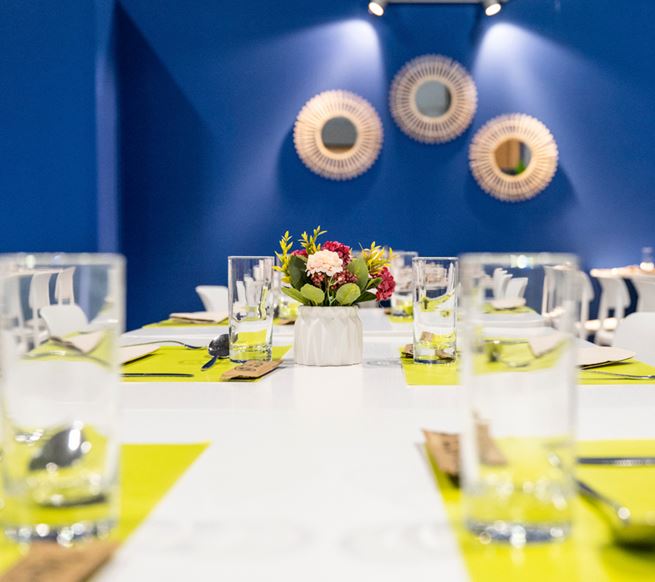 Restaurant table reserved for official delegations during Milipol Paris.