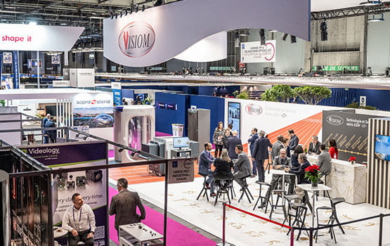 ensemble de stands sur milipol paris dont Visiom, sopra steria et vidéology