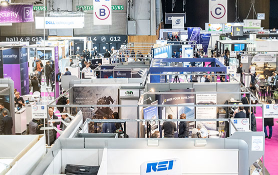 Aerial view of several stands at the show