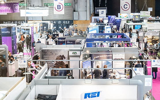 Aerial view of several stands at the show