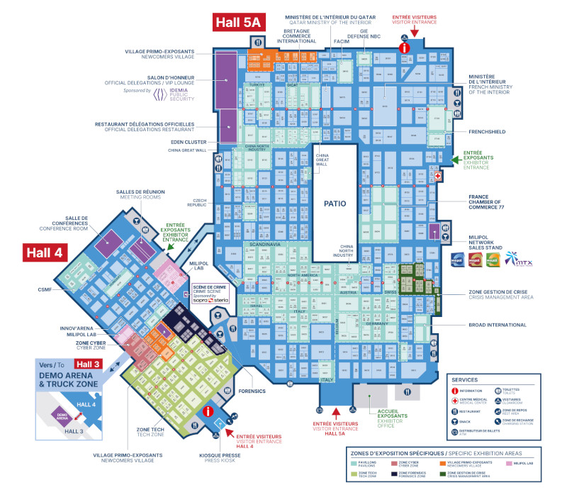 Milipol Paris floor plan with specific areas