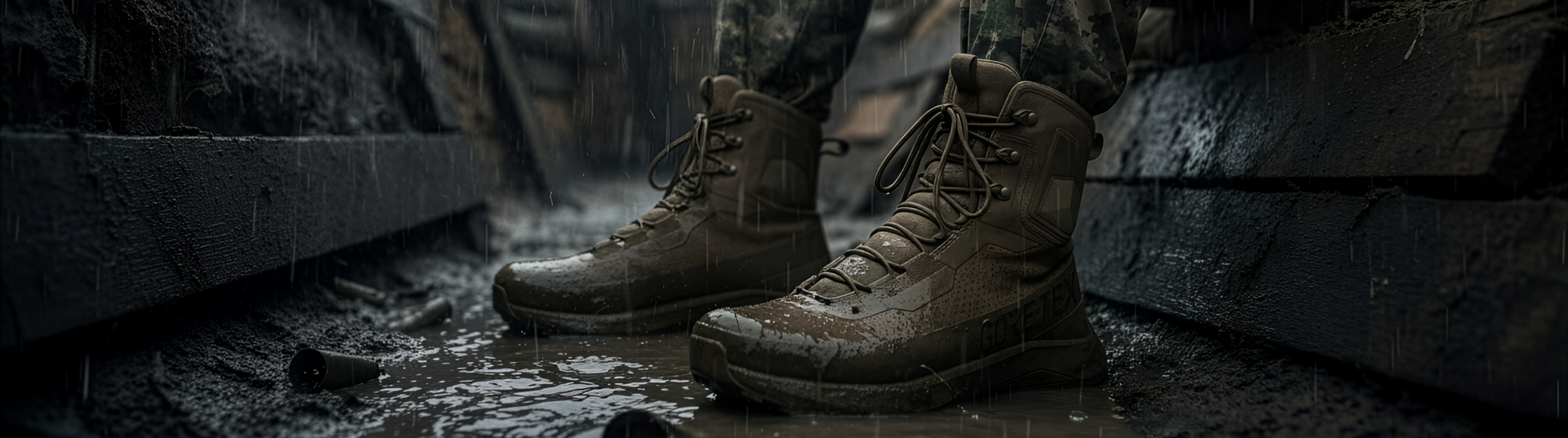 Paire de chaussures ultra résistantes par Gore Tex dans une tranchée