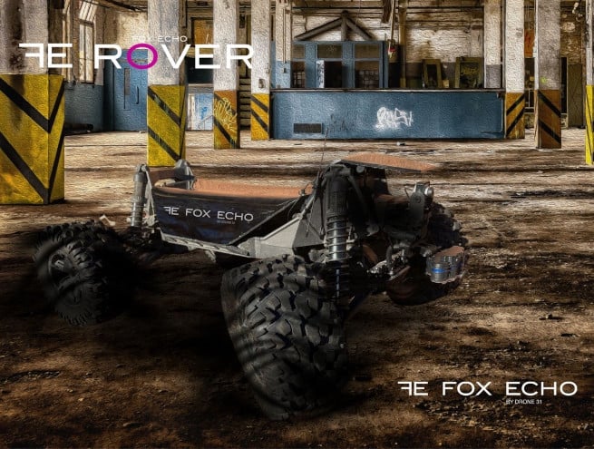 The FE_ROVER, a ground drone, drinving on a difficul area